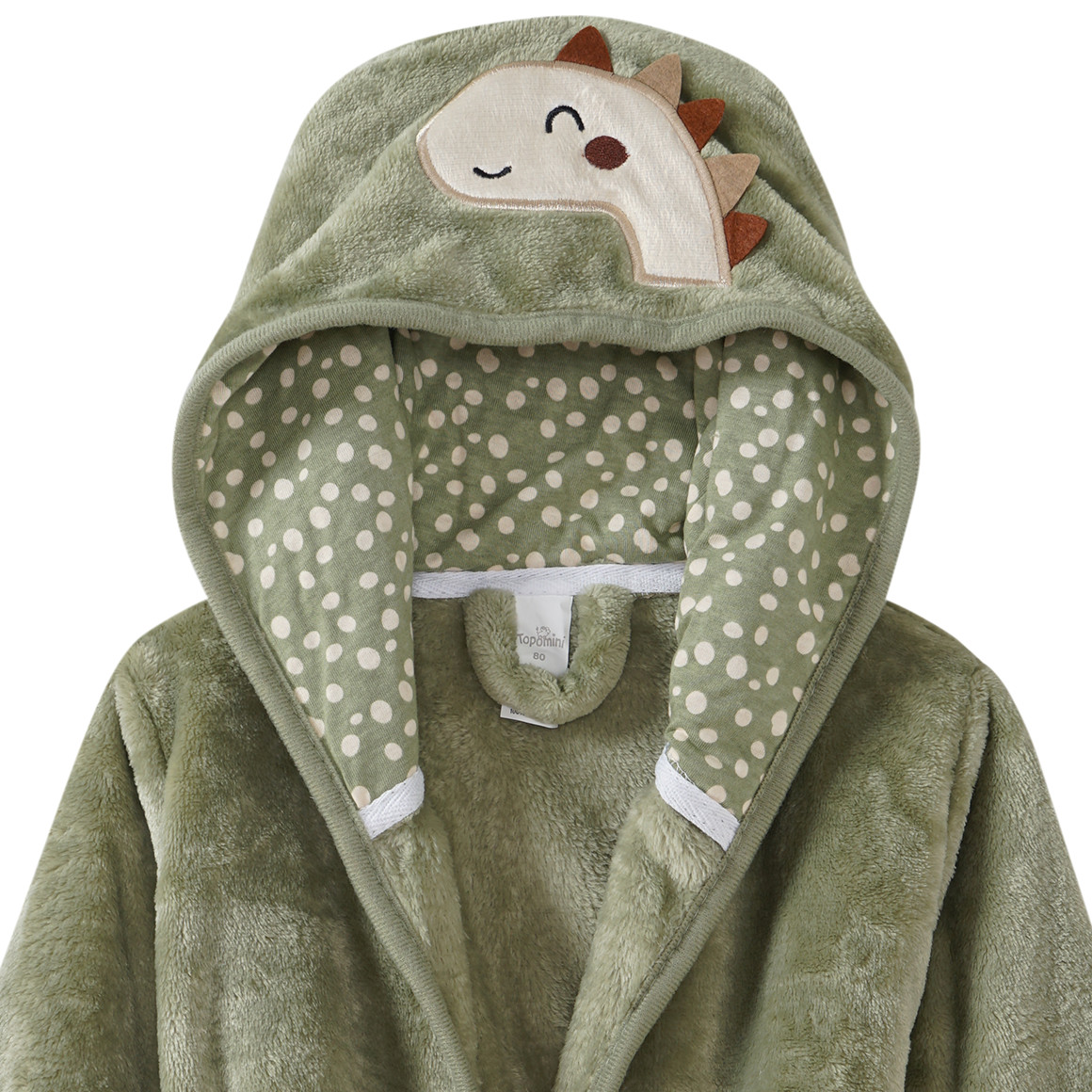 Topomini Baby Bademantel mit Dino-Applikation grün