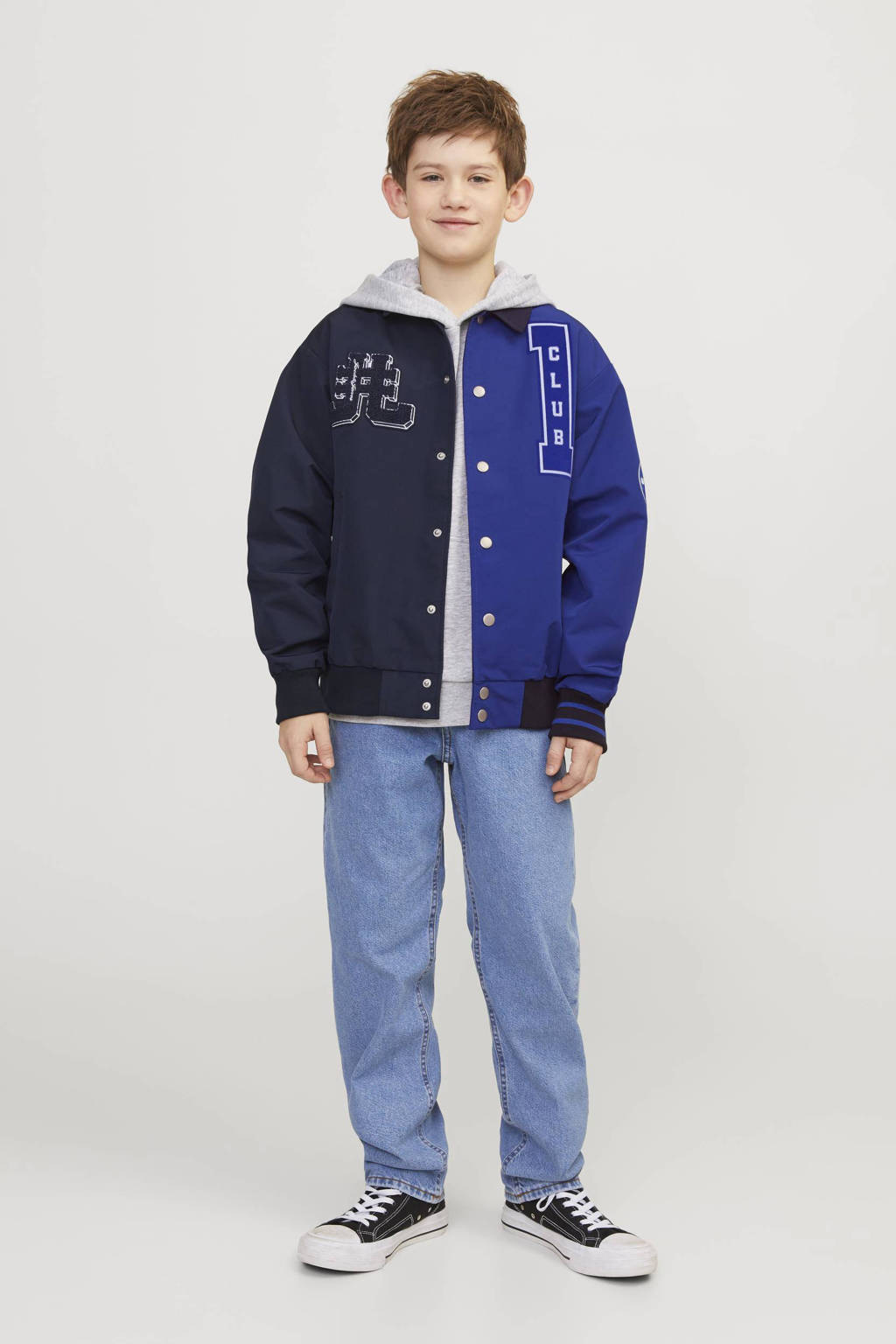 JACK & JONES bomberjack zomer JORECOLE met printopdruk en 3D applicatie donkerblauw/blauw