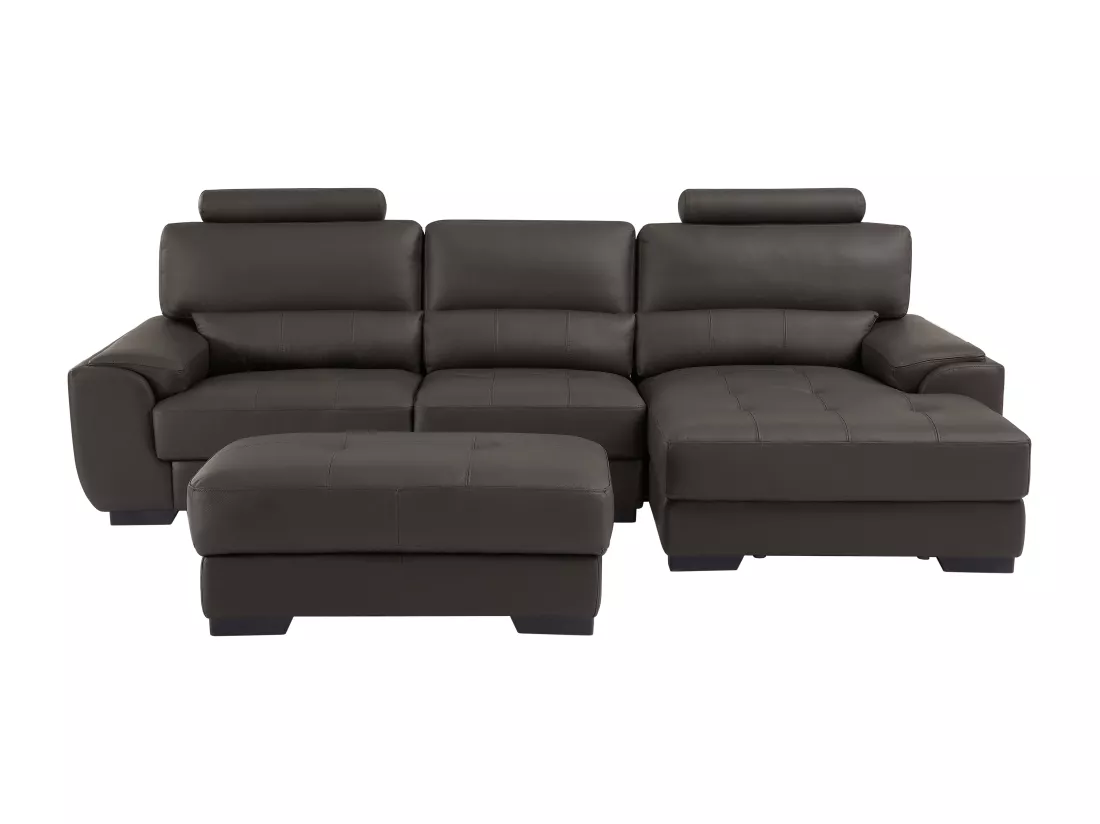Canapé d'angle et pouf en cuir METROPOLITAN II - Marron - Angle droit