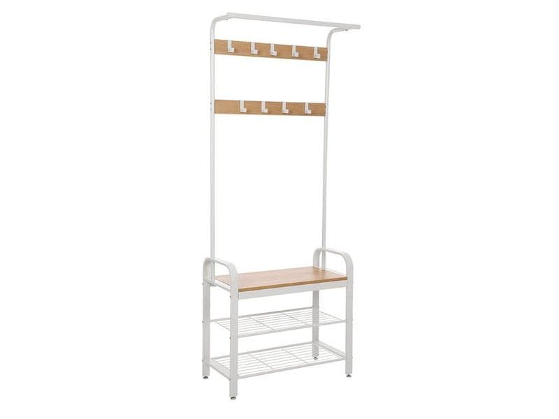VASAGLE Garderobe mit Schuhablage 183 cm, Nature/Weiss Kleiderständer mit Sitzbank