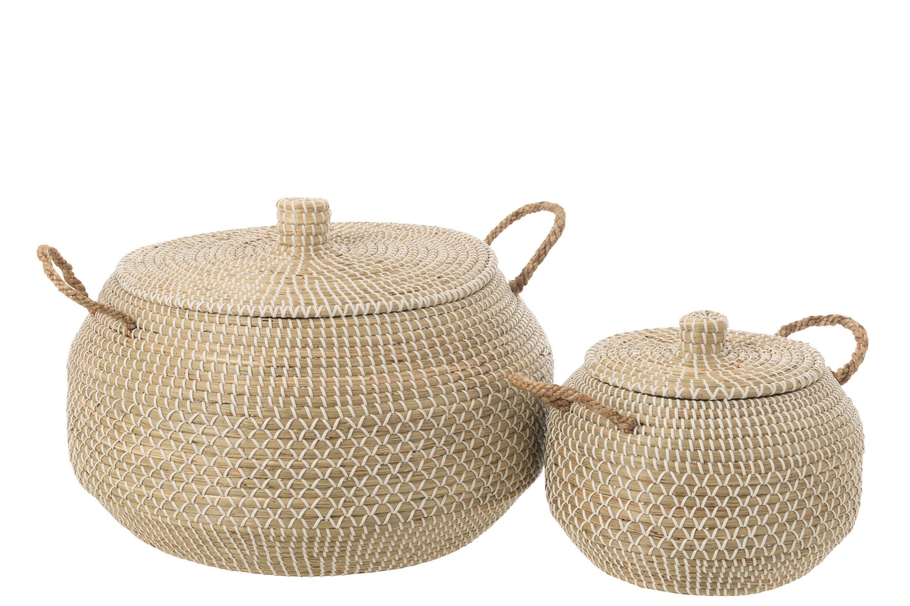 J-Line mand Handvat + Deksel - zeegras - naturel|wit - set v