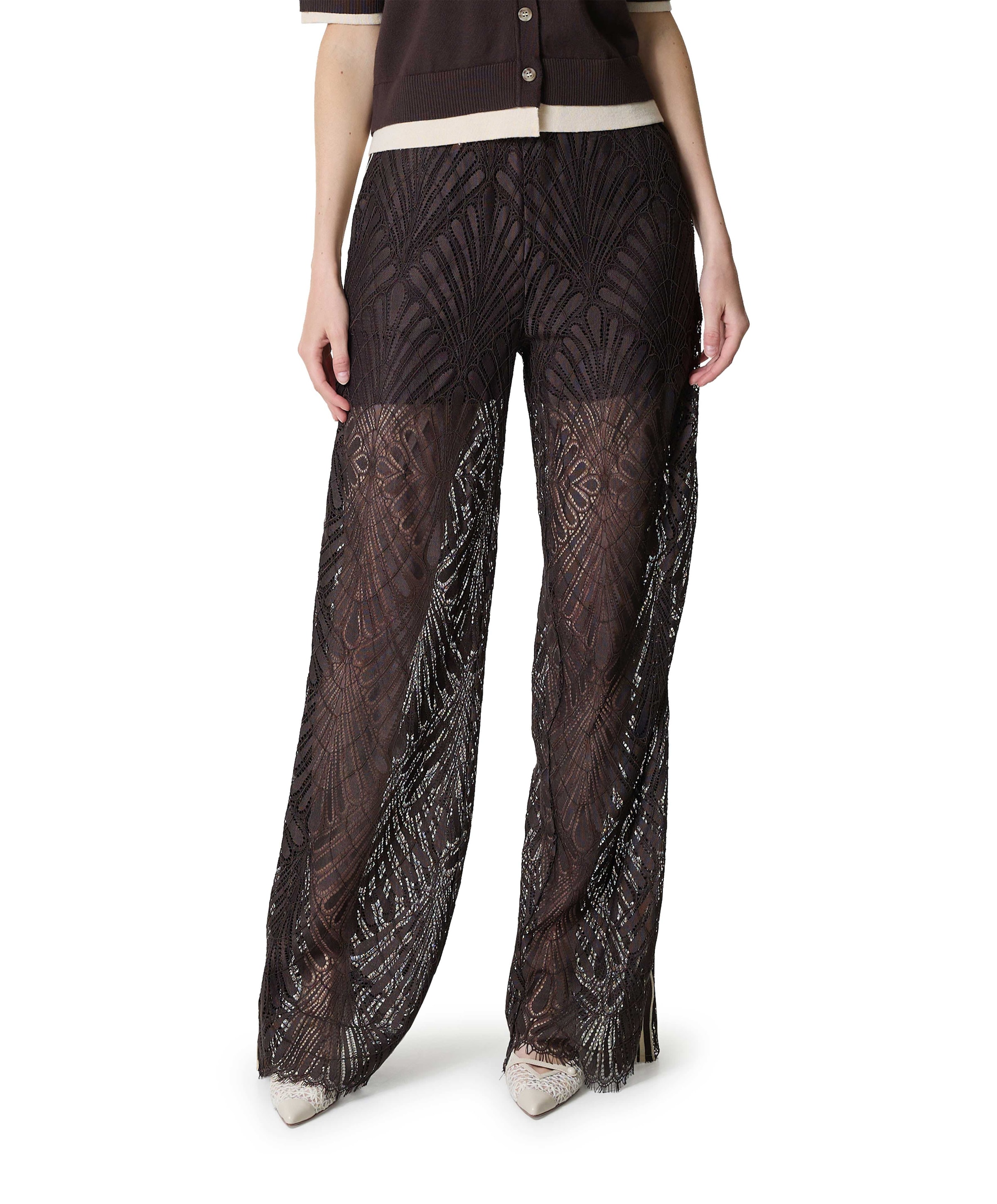 Co'Couture LetiCC Lace Panel LL dames broek bruin