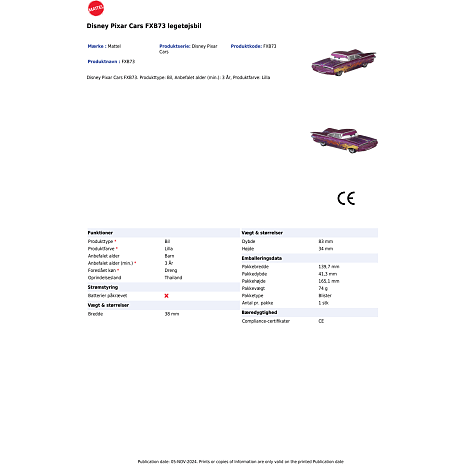 Disney Pixar Cars 3, 1 stk. legetøjsbil