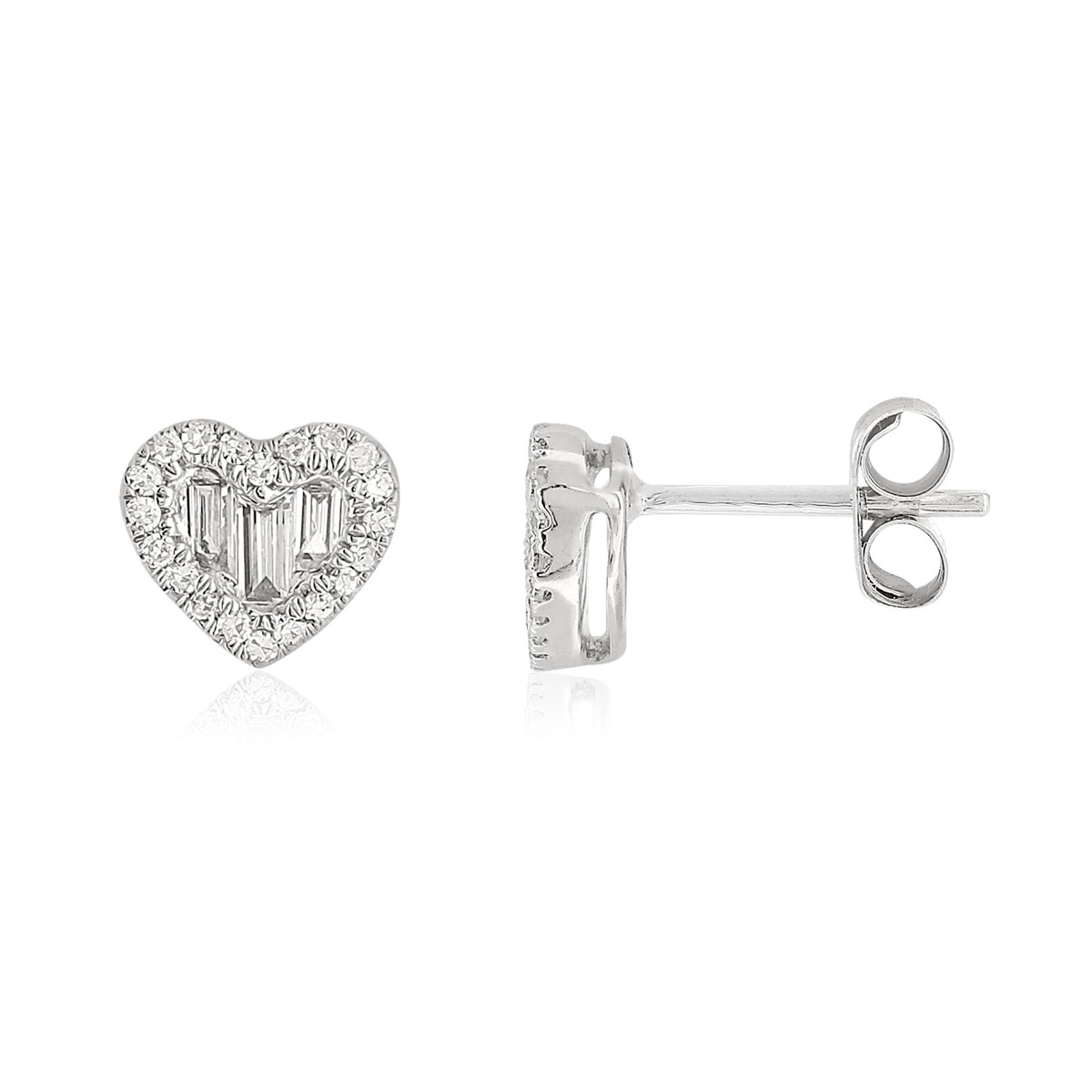 Boucles d'oreilles or 375 blanc coeurs diamants rectangulaires