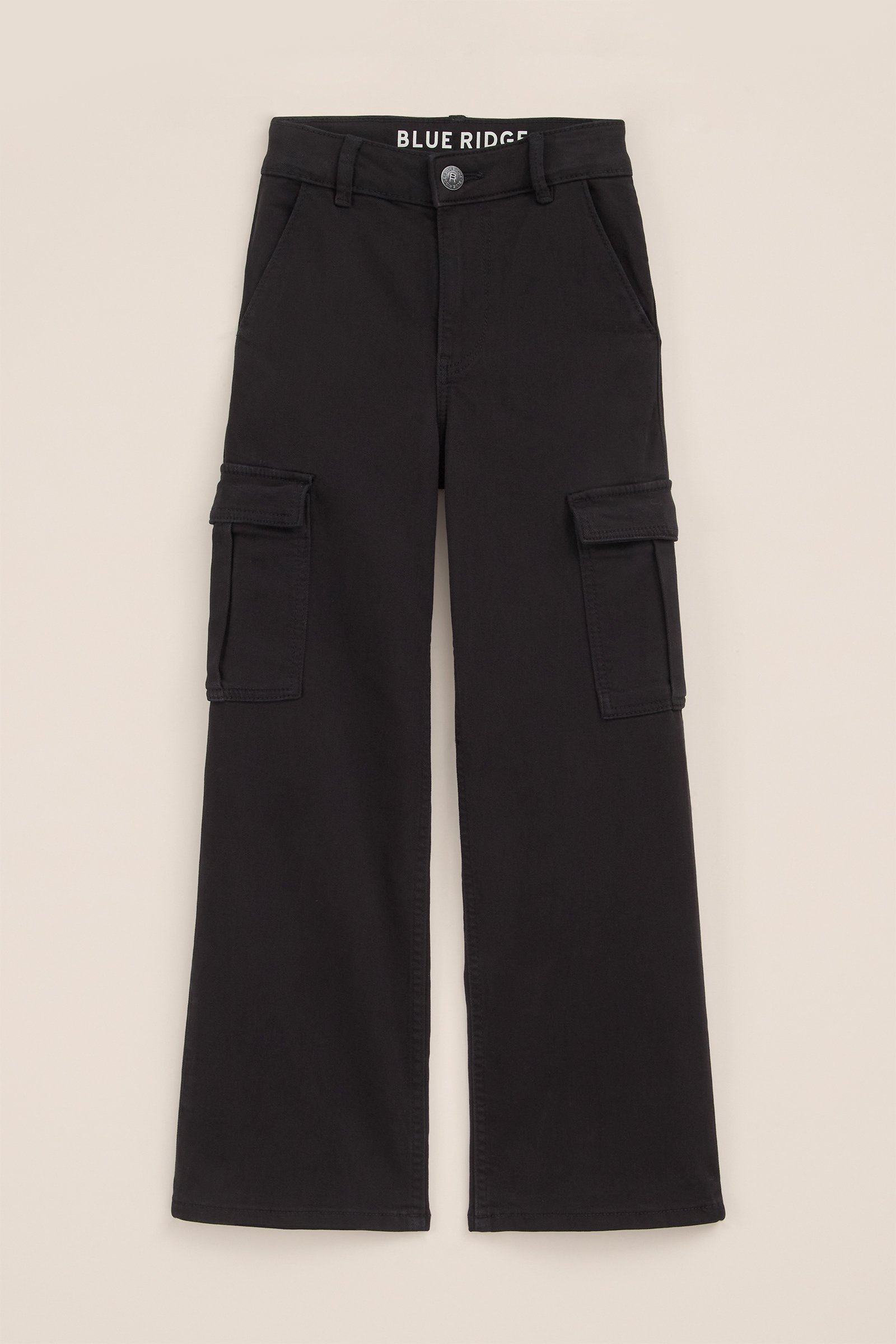 Meisjes wide leg cargobroek met stretch Blue Ridge Zwart