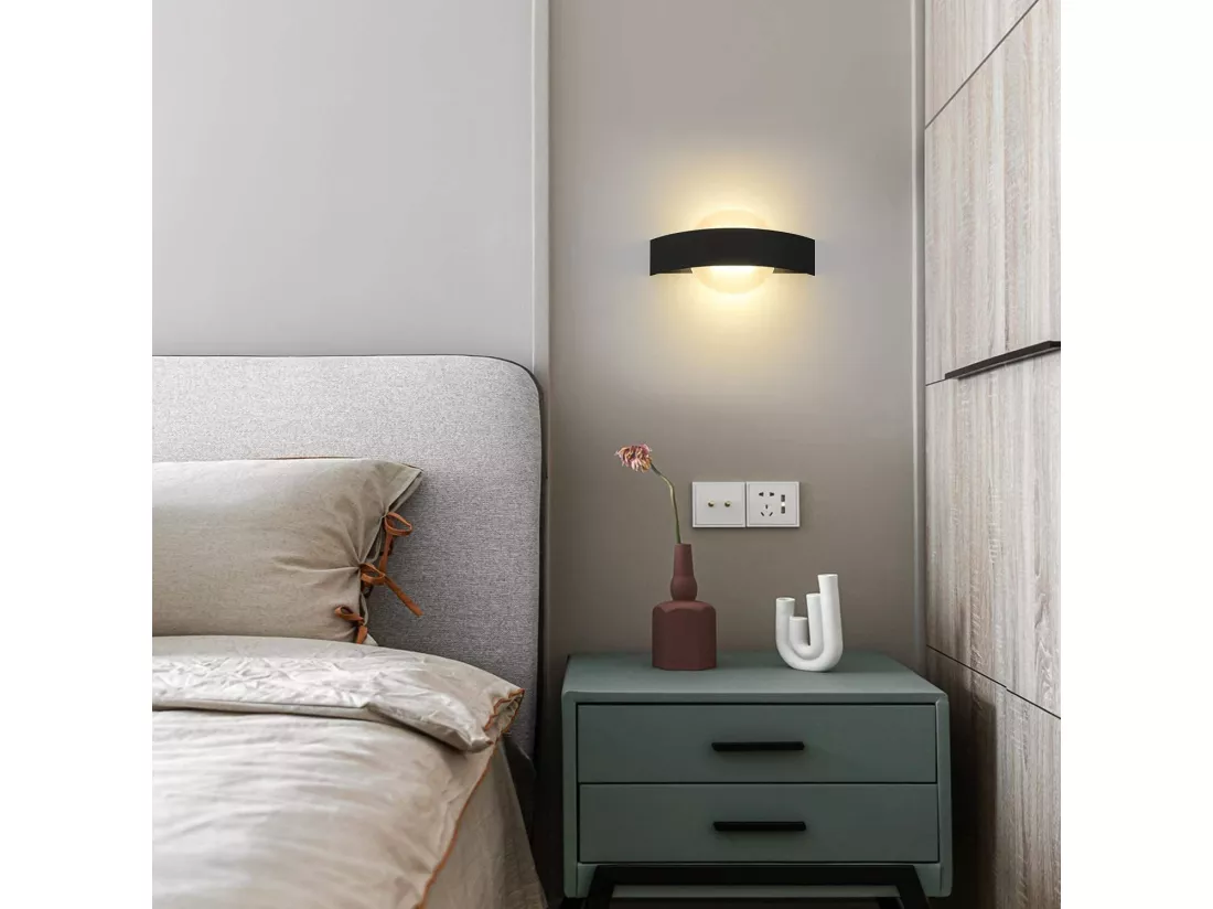 NETTLIFE Applique Murale LED Applique Couloir Intérieur 3000K Blanc Chaud Noir Lampe de Couloir Design Moderne Acrylique Lampe de Lit 6W
