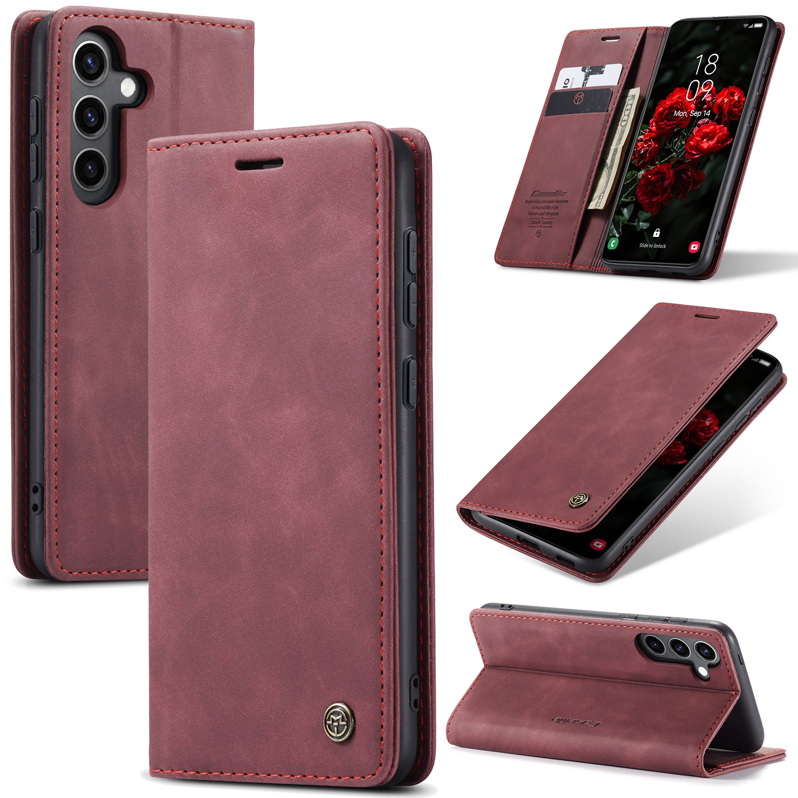 Samsung Galaxy S24 FE Leder Tasche Flip Wallet Etui mit Kartenfächern - Rot