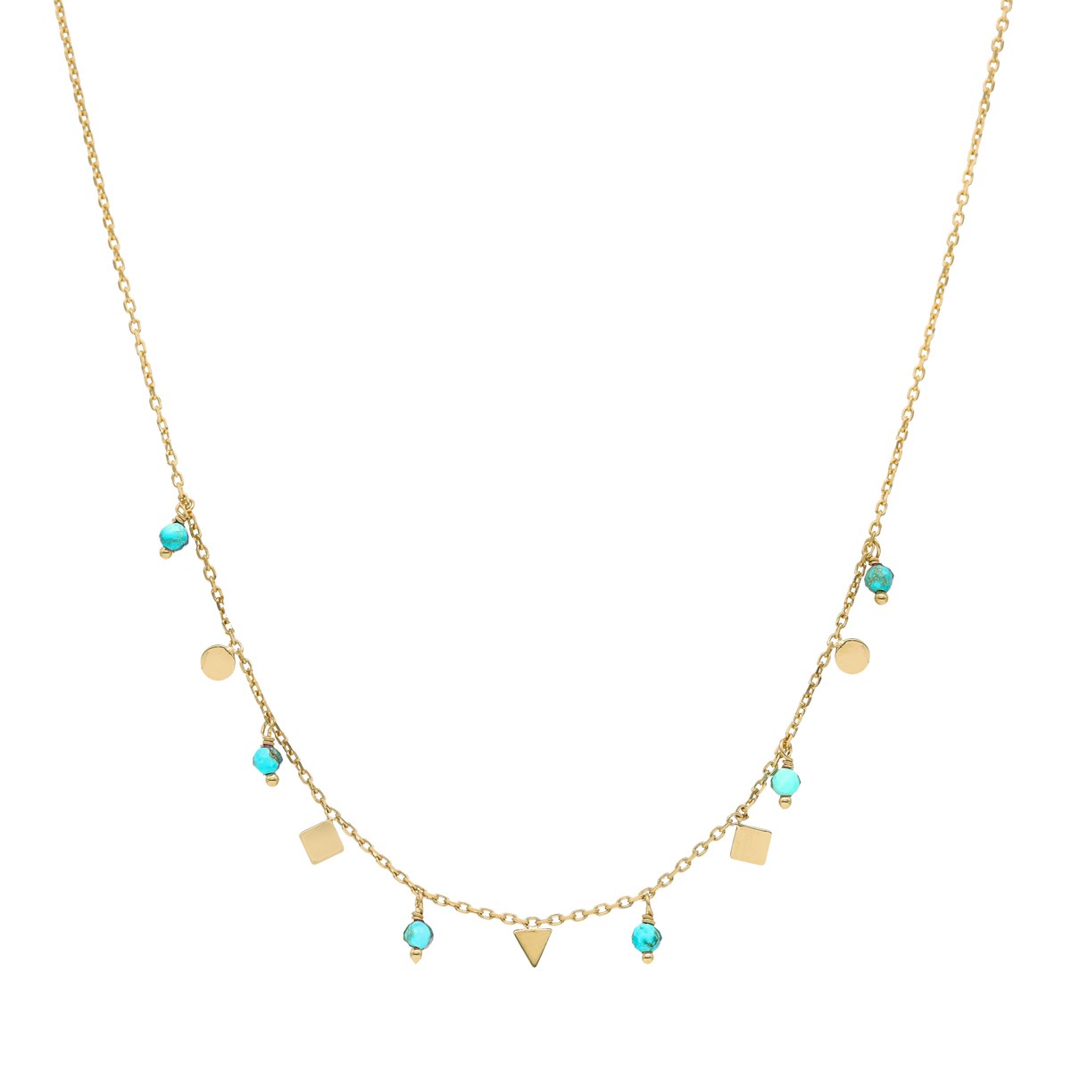 Collier Argent Doré Pampilles De Forme Géométrique Et Pierre Turquoise