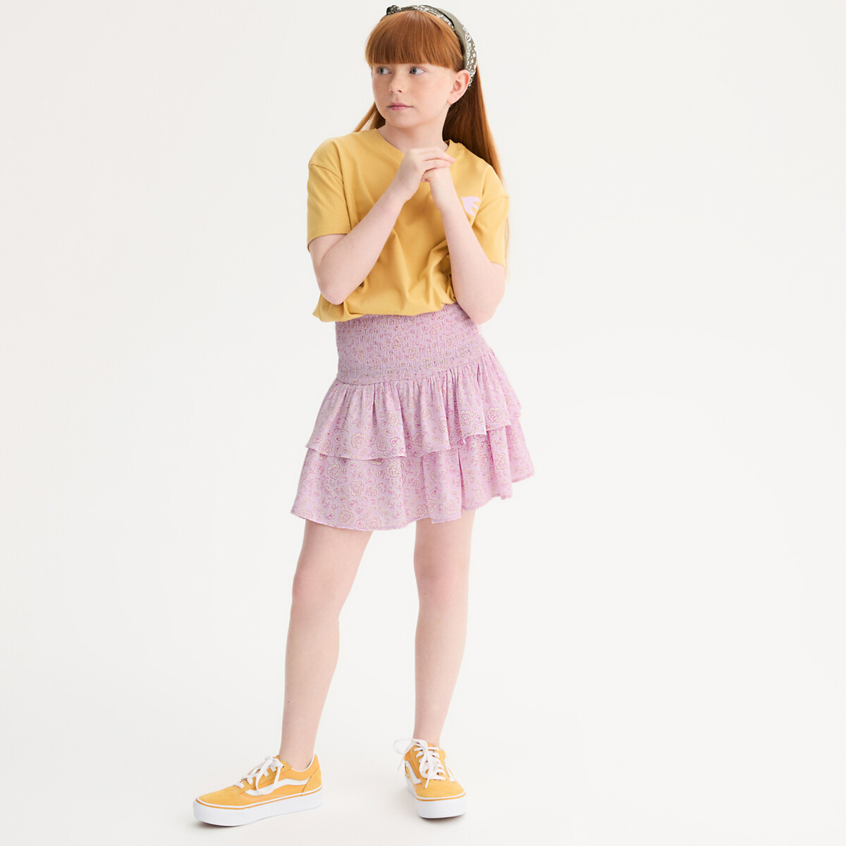 COLEÇÃO LA REDOUTE<br>Saia fluida esfumada com babados de estampa floral