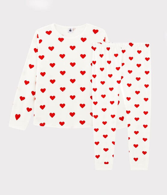Coffret cadeau pyjama et culottes imprimé cœurs rouges en coton