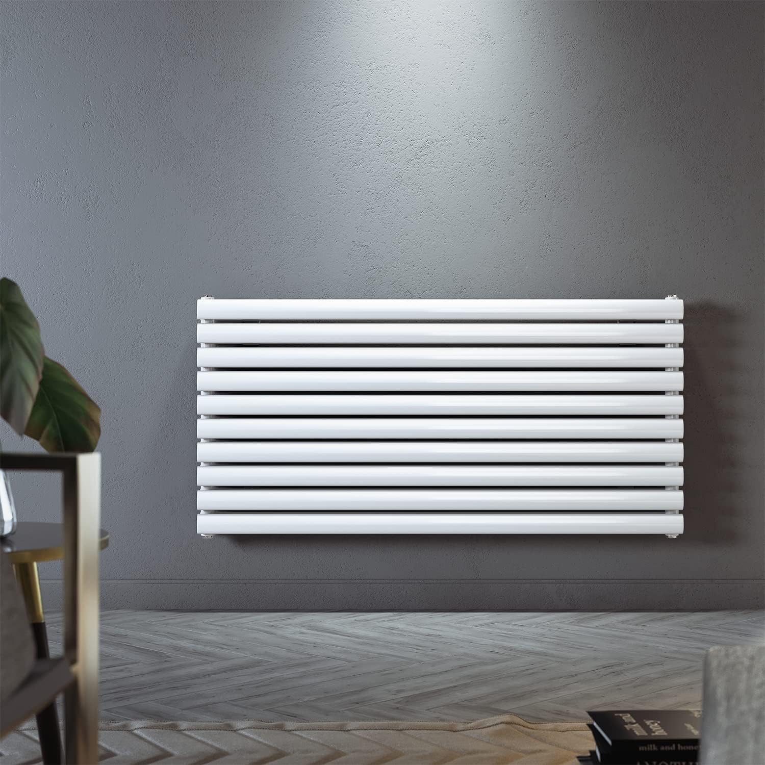 SONNI Design Heizkörper 593x1200mm Weiß Doppellagig Horizontal Paneelheizkörper Seitenanschluss Badheizkörper