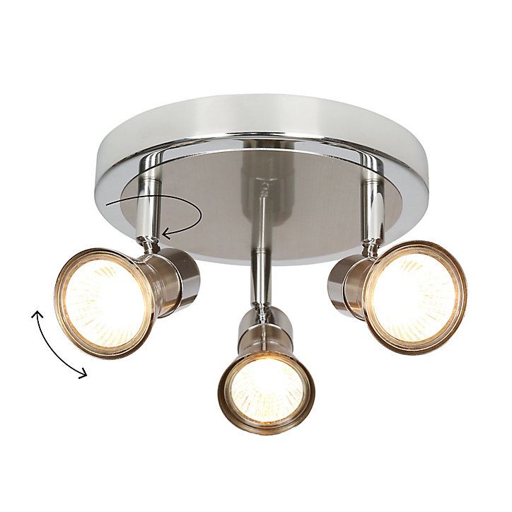 Plafonnier spot 3 lumières GU10 10W GoodHome Aphroditus nickel H.14 x Ø19 cm