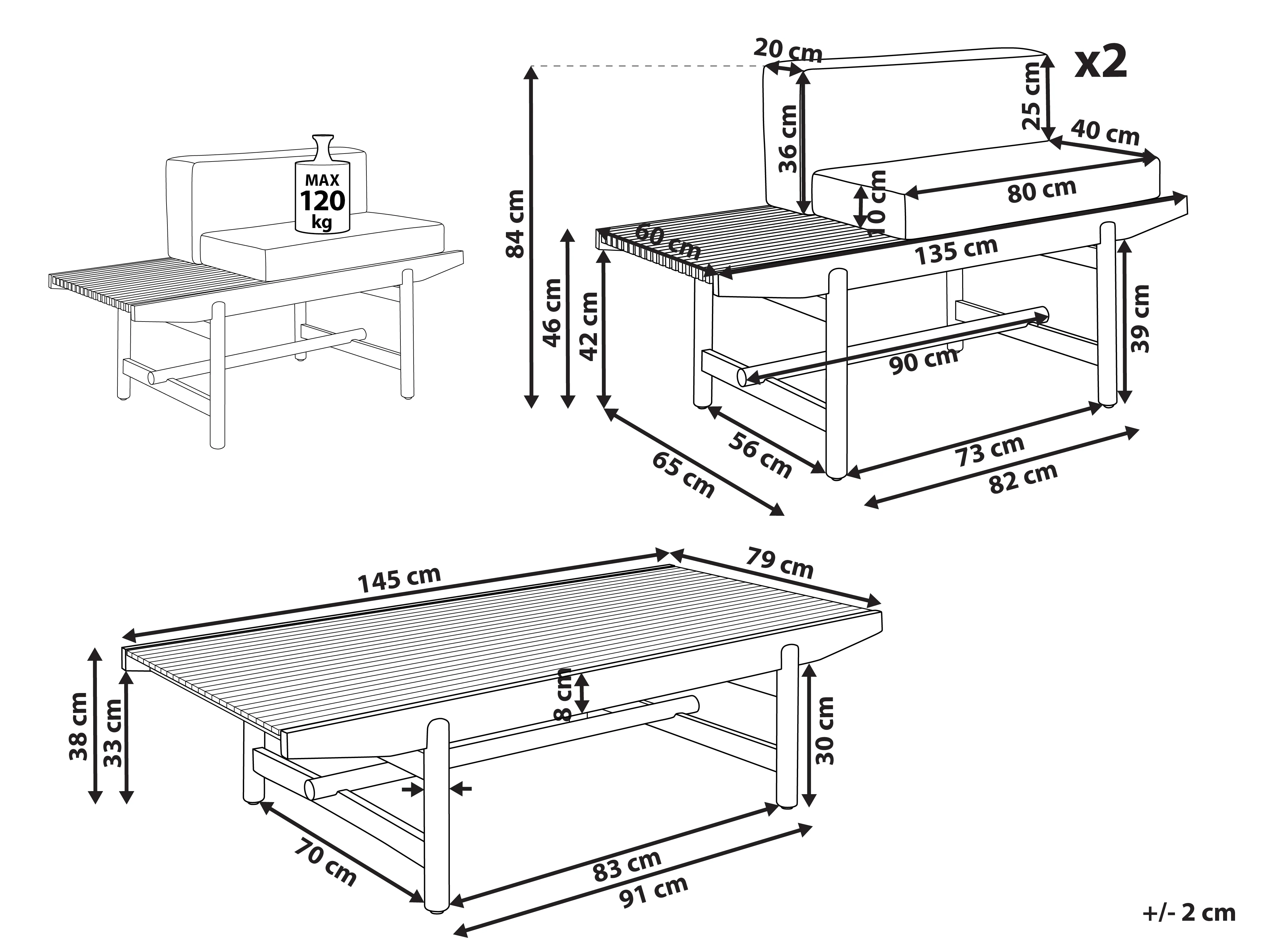 Loungeset met tafel 2-zits GIAVENO Acaciahout Gebroken wit