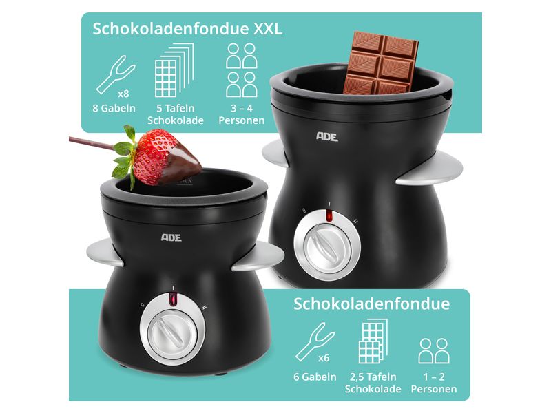 ADE Schokoladenfondue-Set KG2352 10 Teile, Schwarz Elektrisches XL Schokoladenfondue