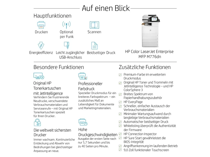 HP Color LaserJet Enterprise MFP M776dn - Multifunktionsprinter - farve - laser - 297 x 864 mm (original) - A3 (medie) - op til 46 spm (kopiering) - op til 46 spm (udskriver) - 650 ark - USB 2.0, Gigabit LAN, USB 2.0 vært