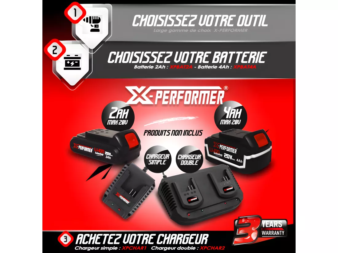Tondeuse rechargeable 2 x 20V max 43 cm livrée sans batterie - X-Performer
