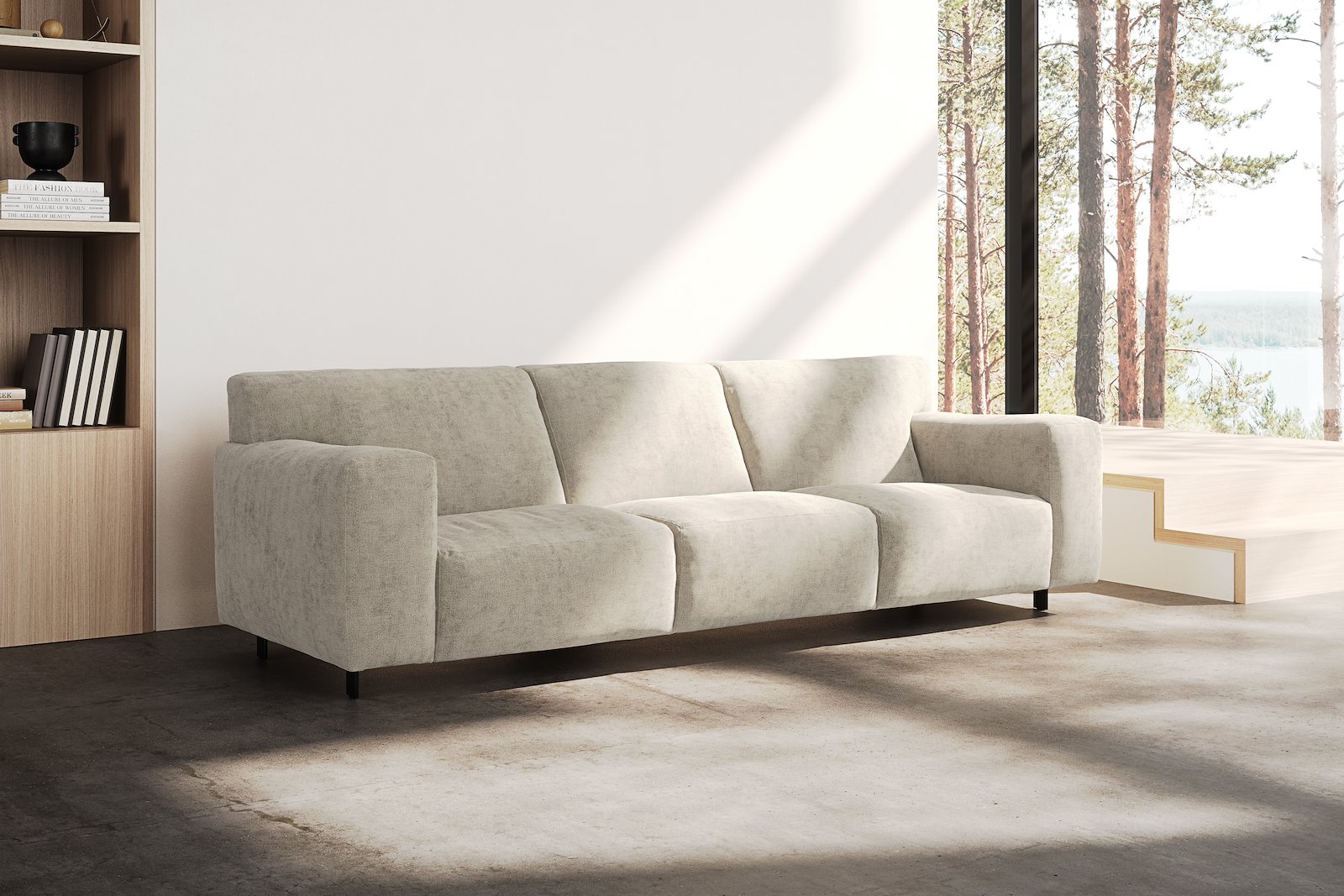 Vesta 4-seter I Tekstil Eros Stone, standardsøm, sort metallben 10 cm, Comfort CM