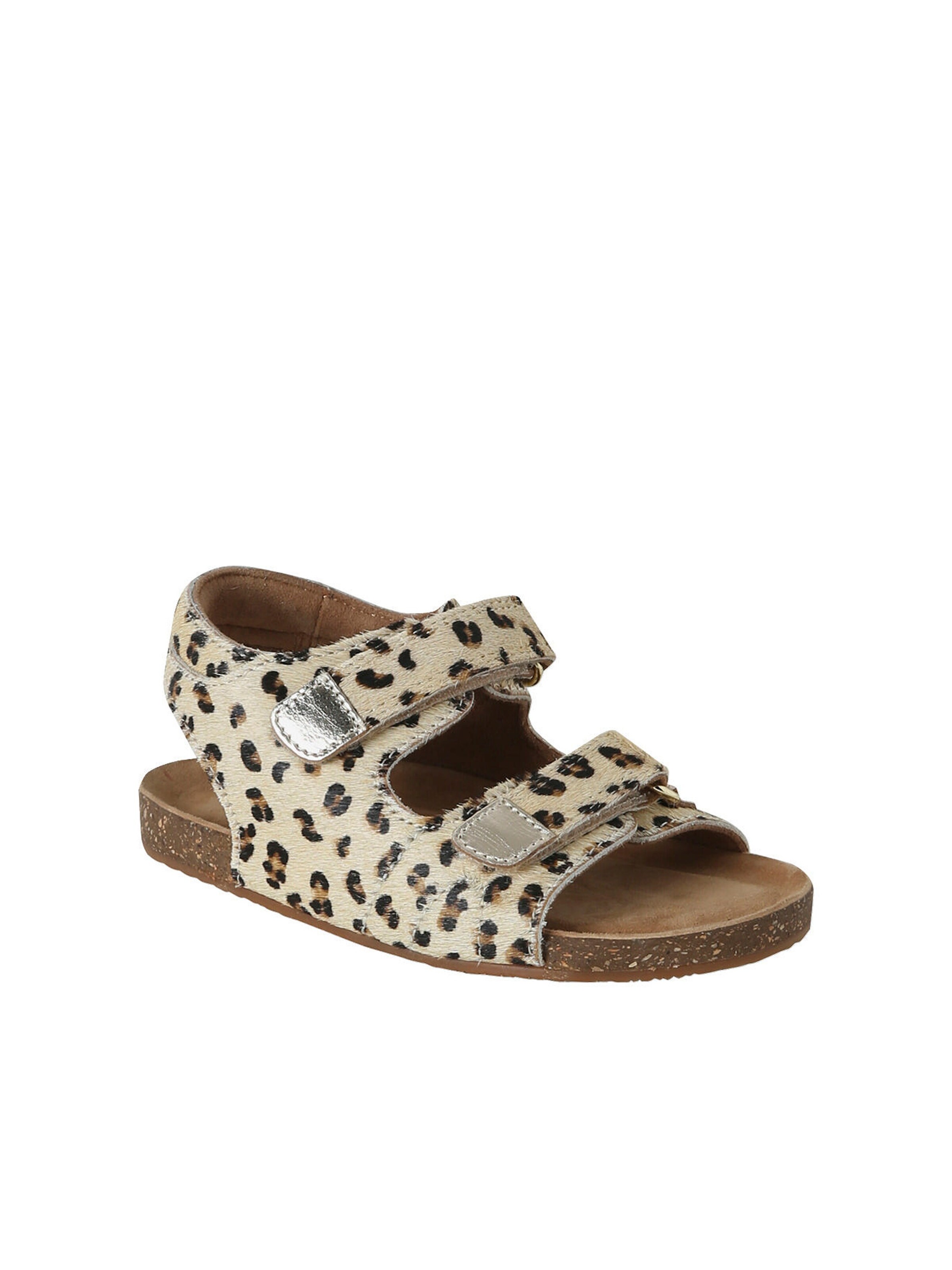 Vertbaudet Mädchen Ledersandalen mit Klett, Fell-Optik mit Leomuster beige bedruckt