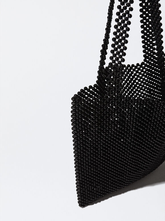 Bolsa de compras com miçangas - Preta