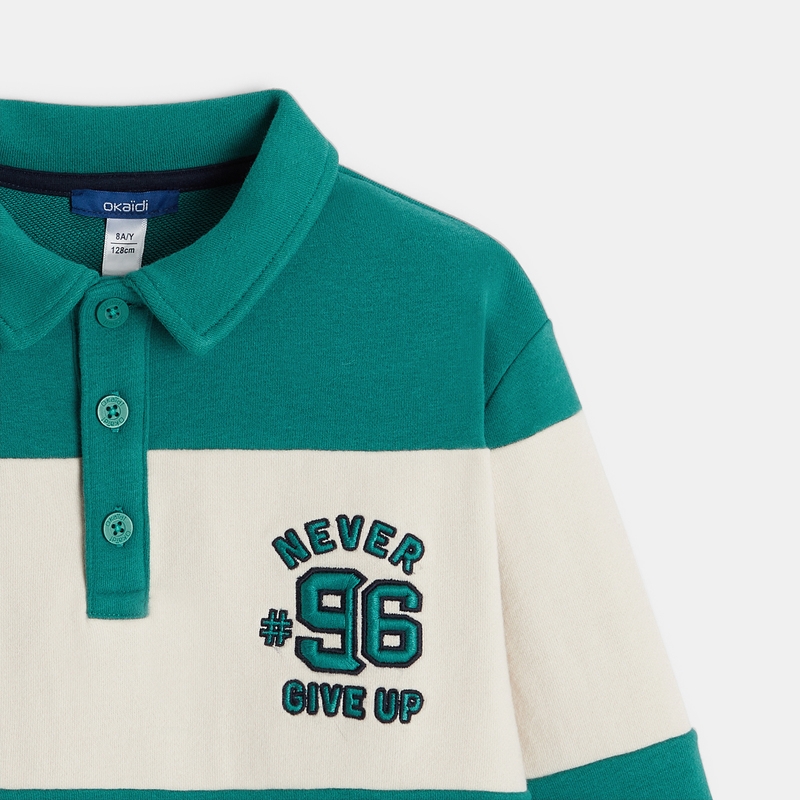 Sweat-shirt col polo vert garçon