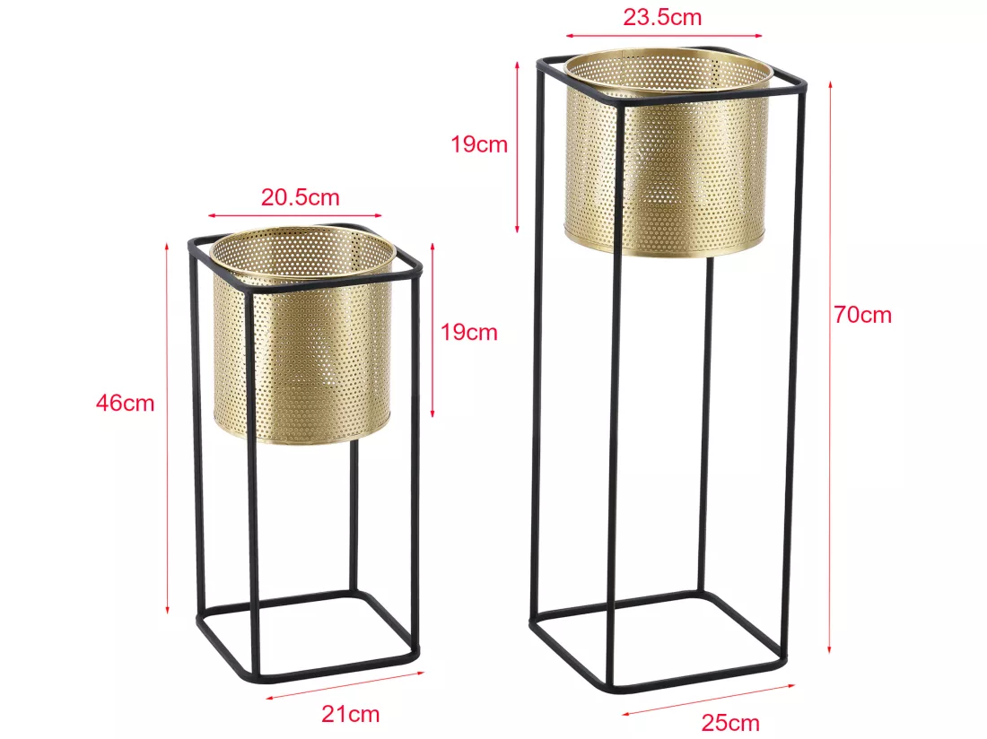 Lot De 2 Supports De Plante Mettet Noir Doré [en.casa]