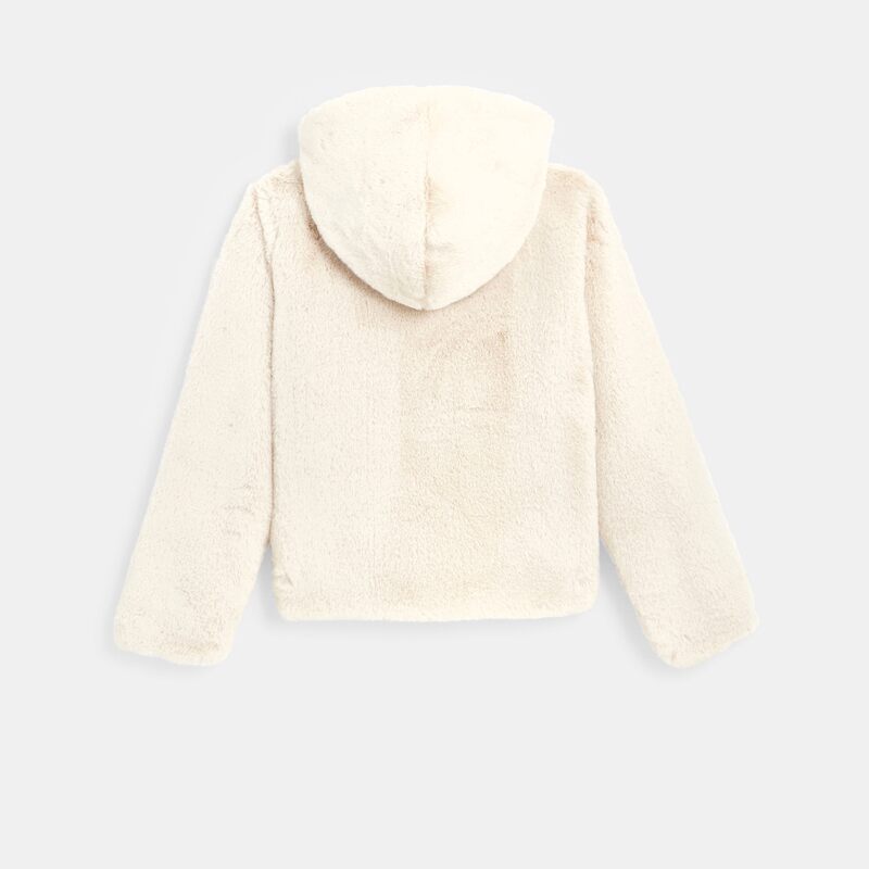 Manteau-pull fausse fourrure à capuche beige fille