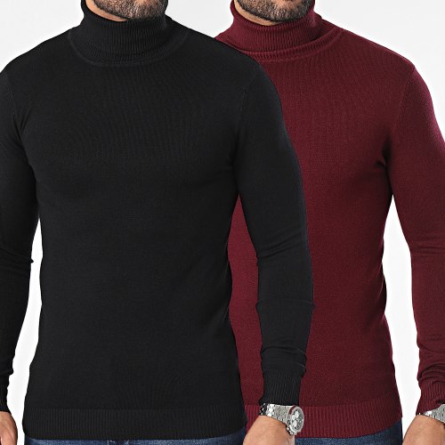 Lot De 2 Pull Col Roulé Bordeaux Noir