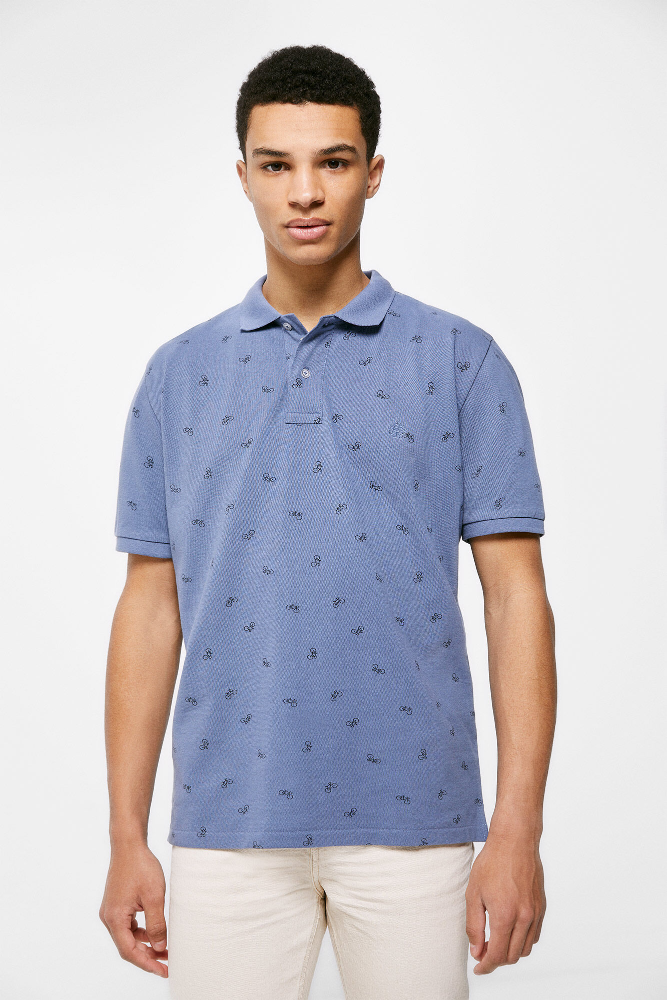 Camisa polo com estampa total - azul médio