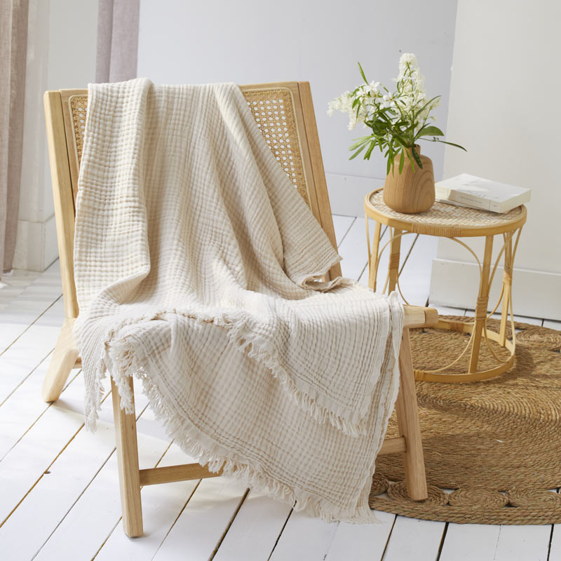 Plaid 'Idylle' gaze de coton écru