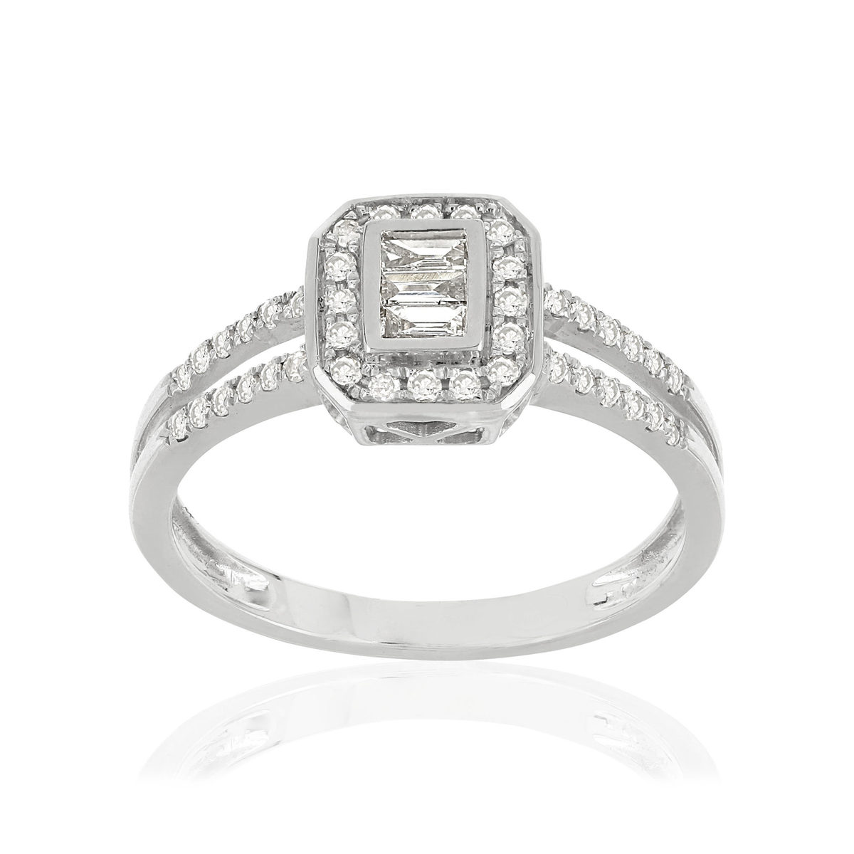 Bague or 750 blanc carrée diamants