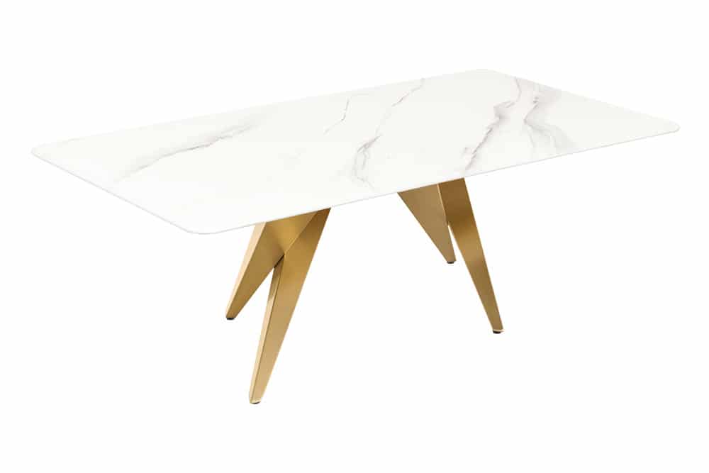 Moderner Couchtisch ART LIVING 130cm weiß Marmor Keramik champagner gold brushed