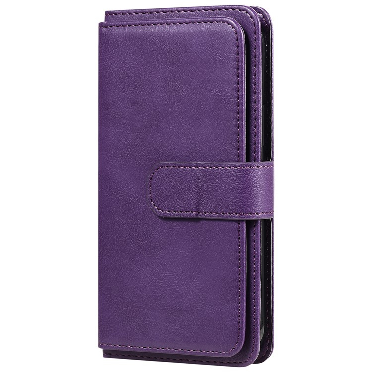iPhone 16e Leder Tasche Flip Cover Kartenfächer mit Druckknopfverschluss - Lila