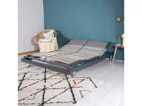 Sommier électrique S50 Mono-Lattes bois-Réglage fermeté zone lombaires-120x190-Gris