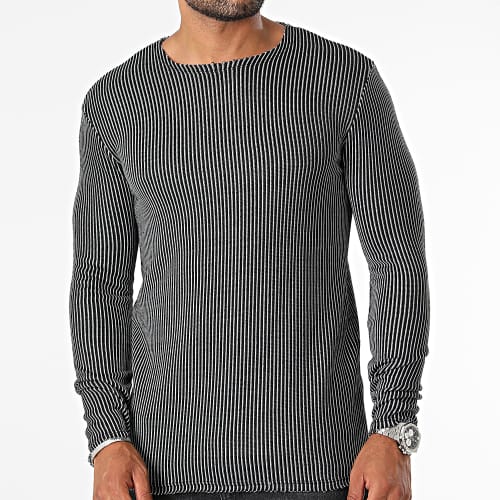 Tee Shirt Manches Longues A Bandes Noir Blanc