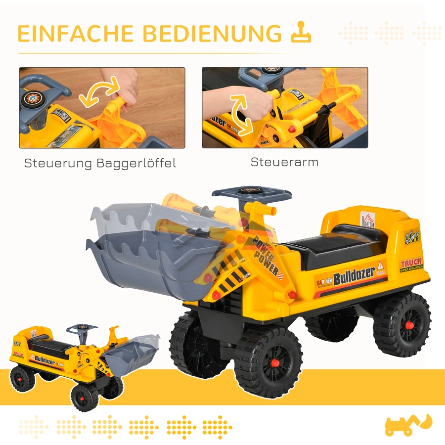 HOMCOM Kinder Bulldozer mit Stauraum Gelb, Schwarz