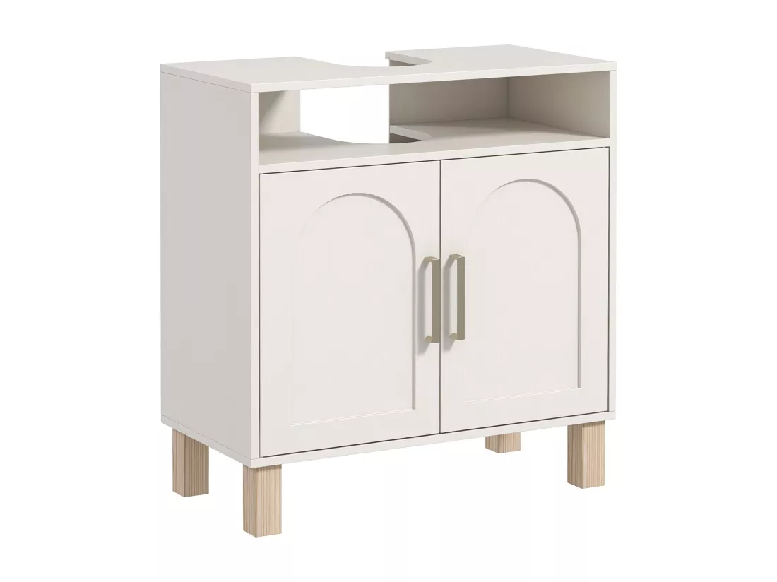 Meuble sous vasque - 2 portes, étagère, niche - MDF crème
