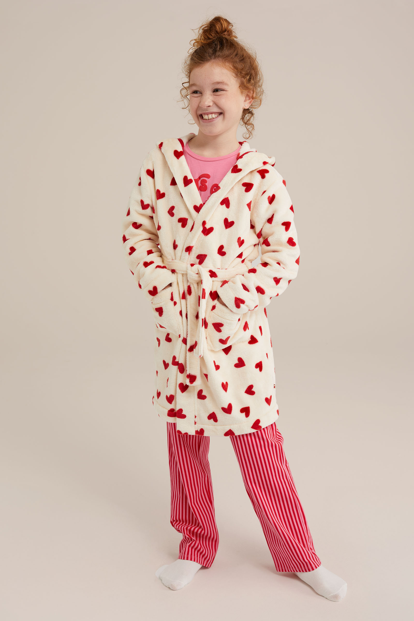 Meisjs badjas met dessin WE Fashion Gebroken wit