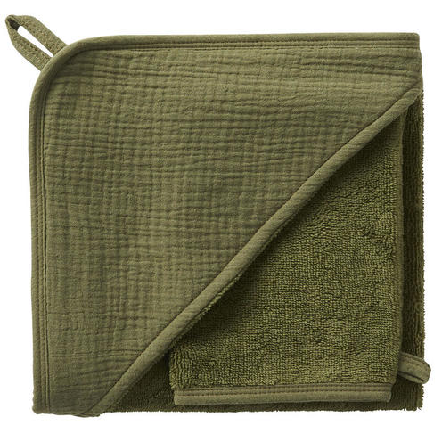 Cape de bain + gant - bambou & gaze de coton Fougère - BB&CO