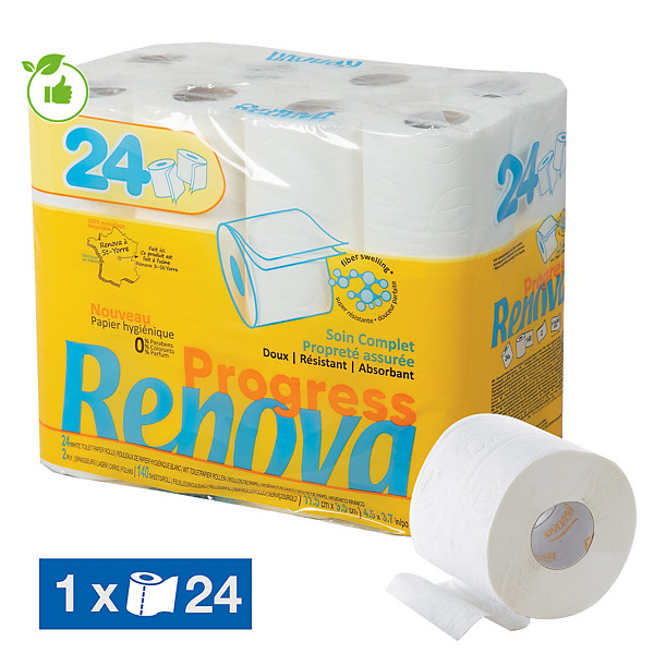 Papier toilette Renova Progress 2 épaisseurs, lot de 24 rouleaux