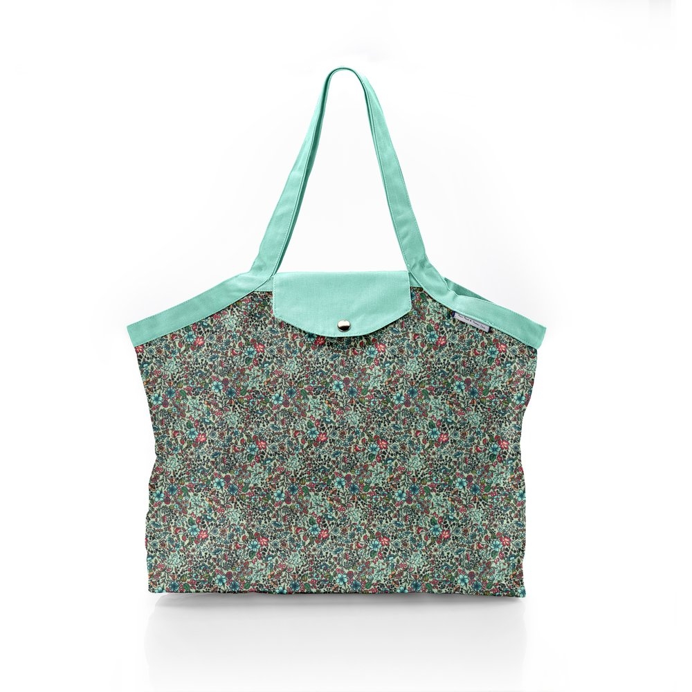 Sac Cabas Taille Moyenne Plissé Fleur Mentholé