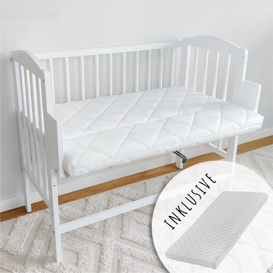 Kids Collective Beistellbett 90x40 cm, umbaubar zu 90x55 cm, 9x verstellbare Liegehöhe weiß mit Matratze