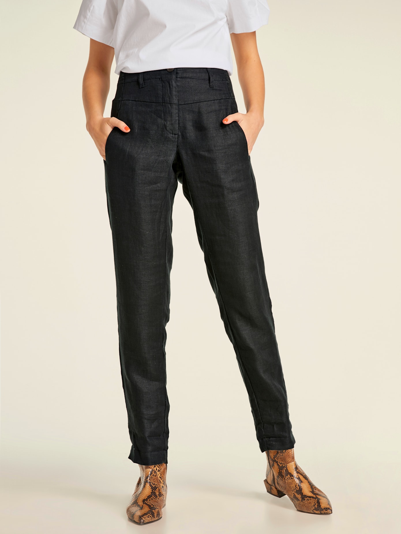 Pantalon en lin style soigné, poches fendues