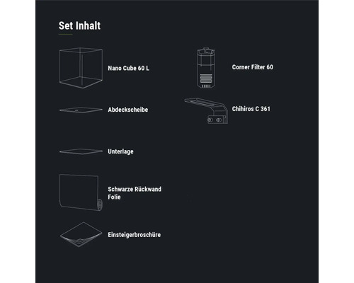 DENNERLE Nano Cube Basic aquarium, 60 L, LED-verlichting Chihiros C 361 inclusief binnenfilter, afdekglas, veiligheidsmat, Scaper's Back achterwandfolie, beginnersbrochure