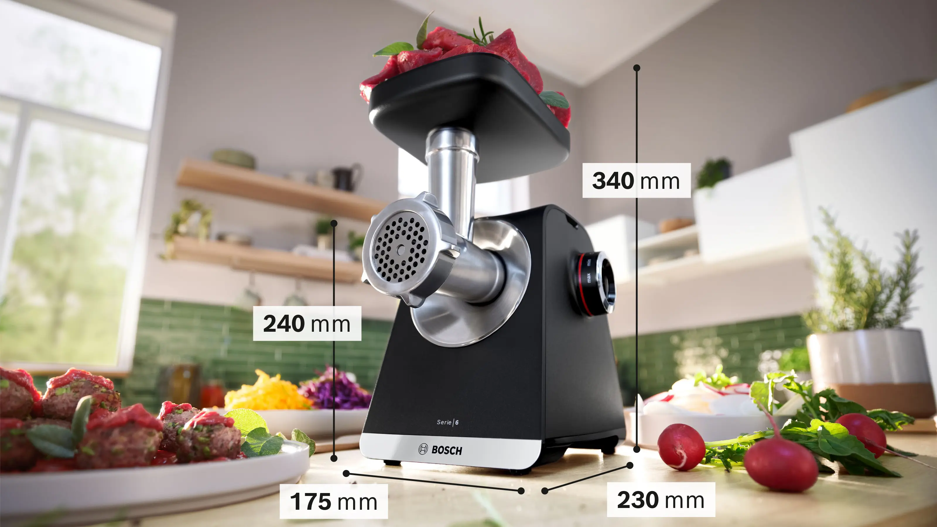 Serie 6 Vleesmolen MultiPower 2100 W Zwart, Metallic zilver