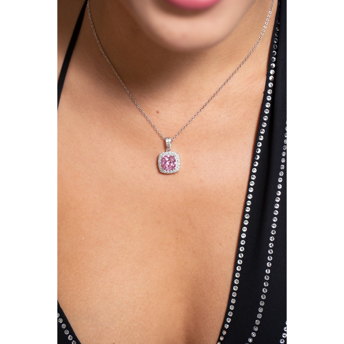 Collier mono-motif MARGARET en Argent avec pierre synthétique rose