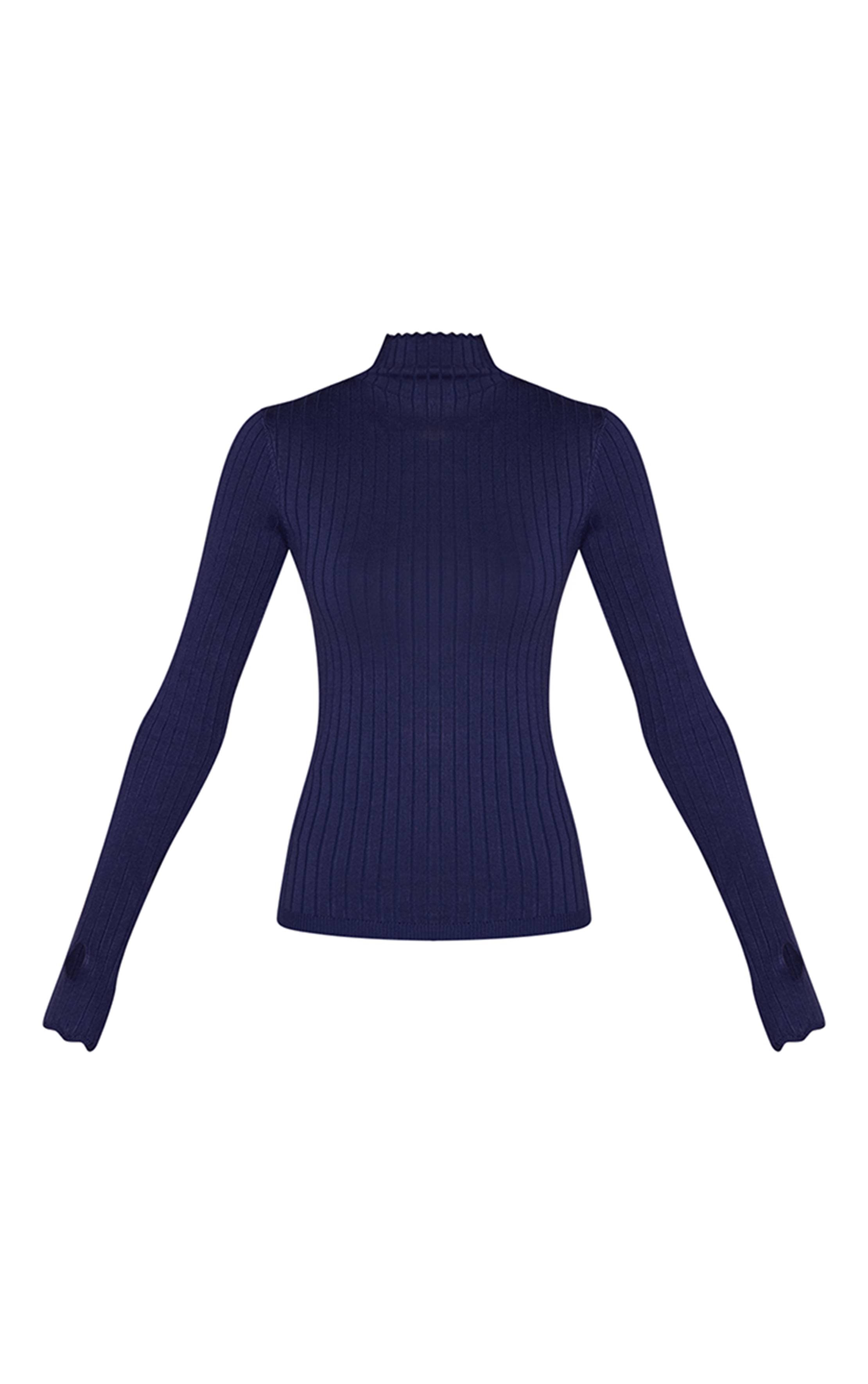 Bleu Cobalt Haut En Maille Côtelée Bleue Avec Détail Trous Pour Les Pouces