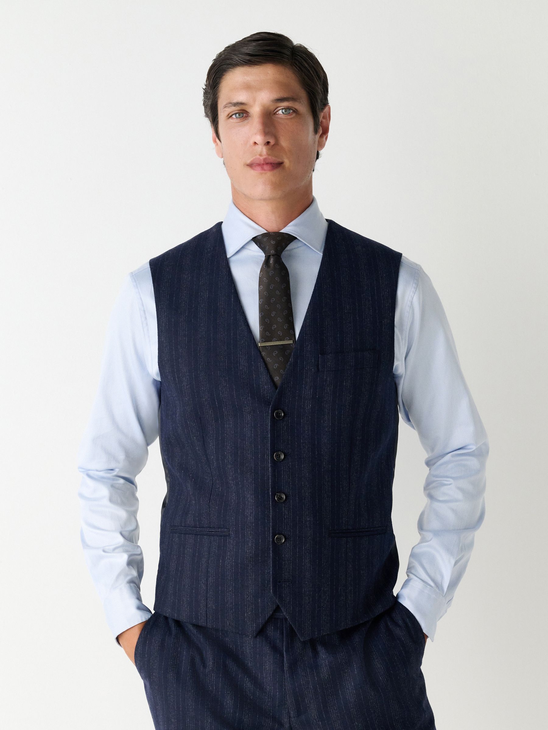 Donkerblauw - Striped Wool Blend Suit Waistcoat