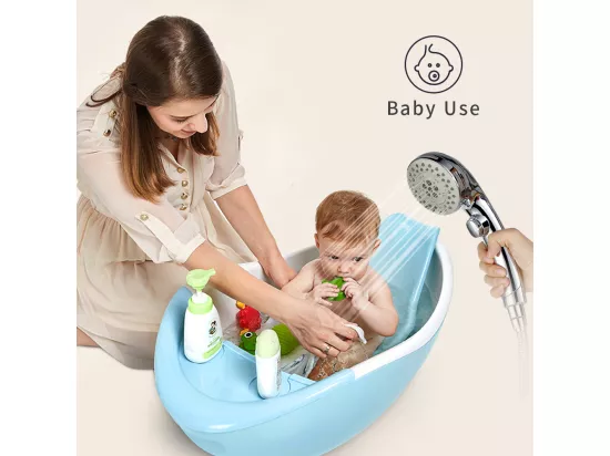 Pommeau de Douche Chromé avec Bouton Stop Douchette à Main 5 Jets au Choix Pomme de Douche Picots Anticalaire Type Universel