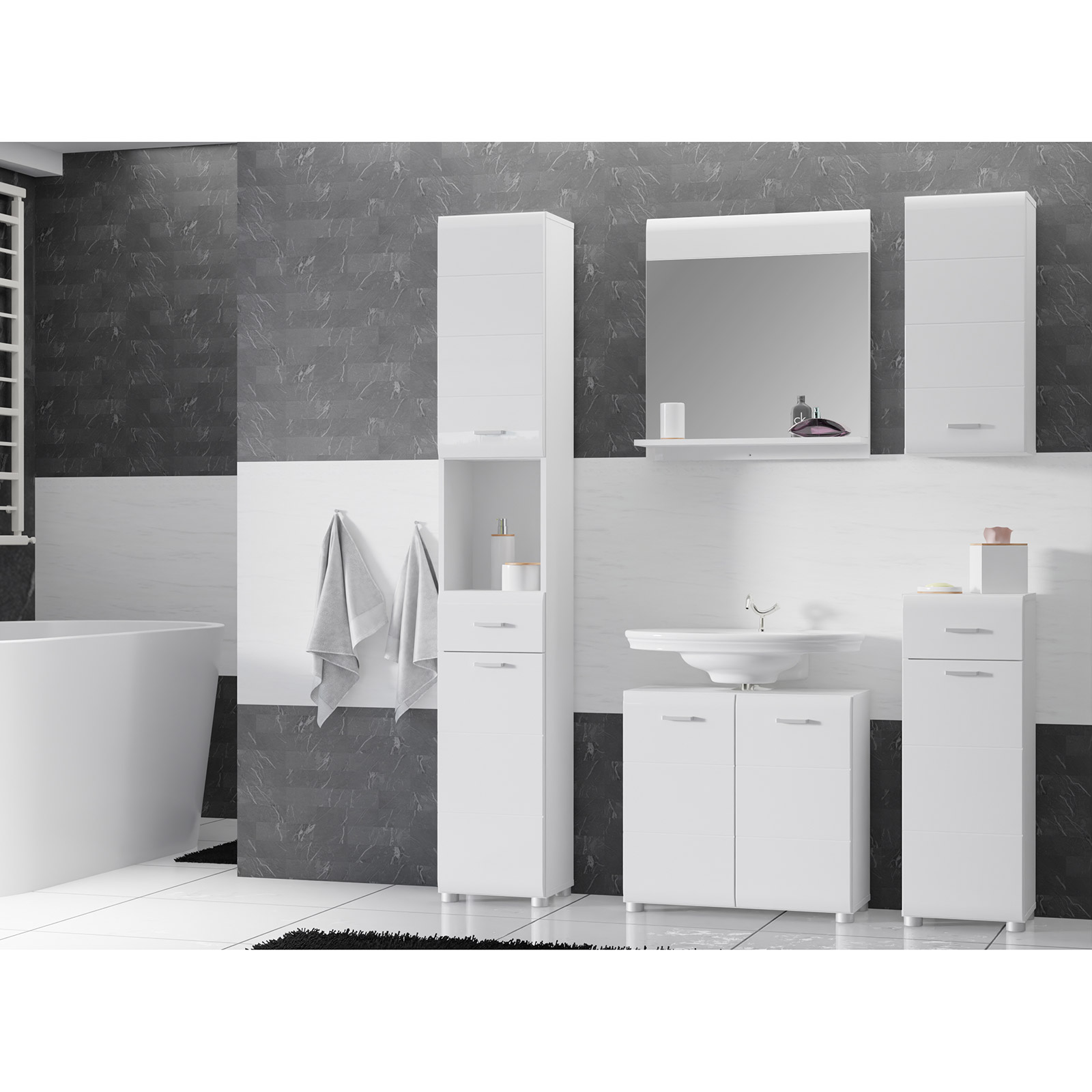 Hängeschrank - weiß Hochglanz-weiß - 64 cm hoch