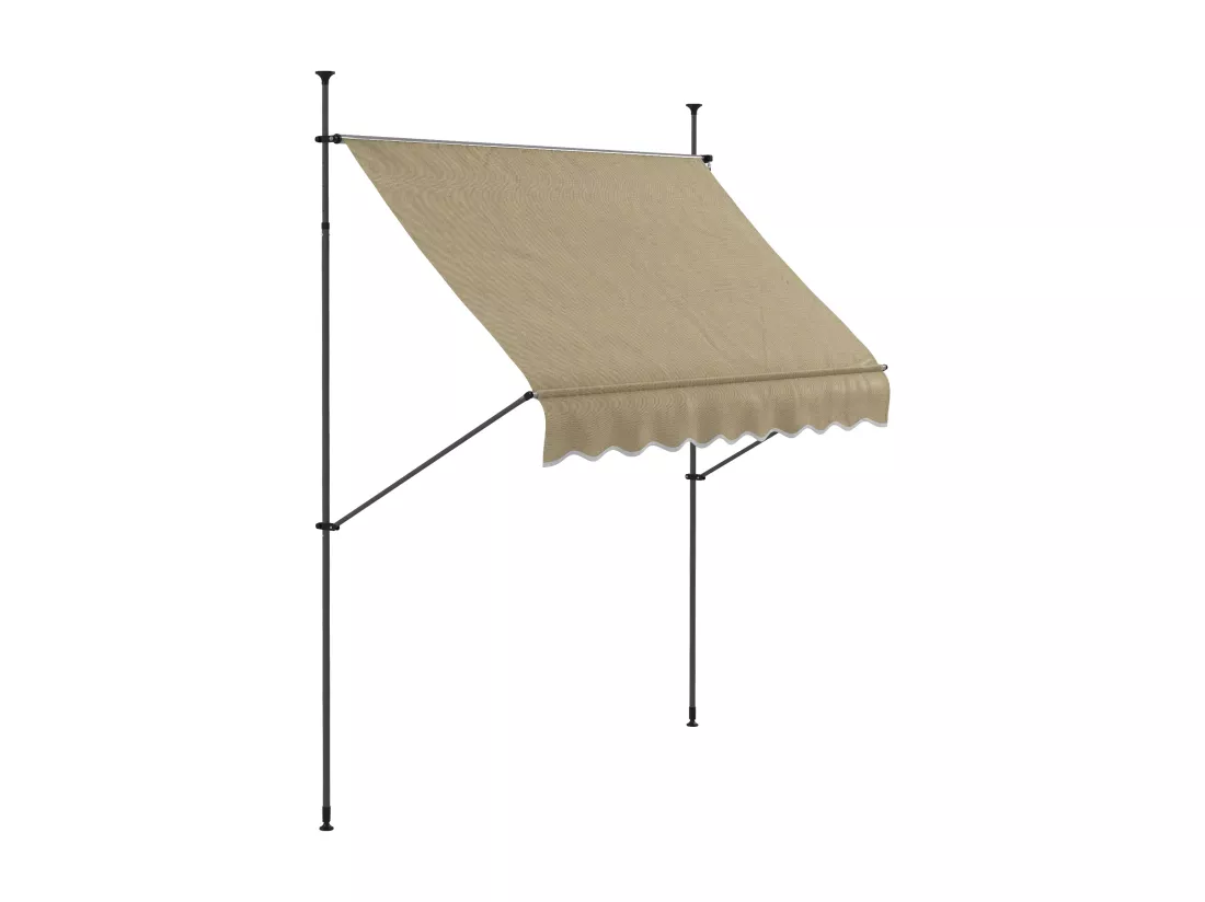 Store banne autoportant manuel rétractable 2,5L x 1,2l x 2,1-3H m inclinaison réglable métal alu polyester sable